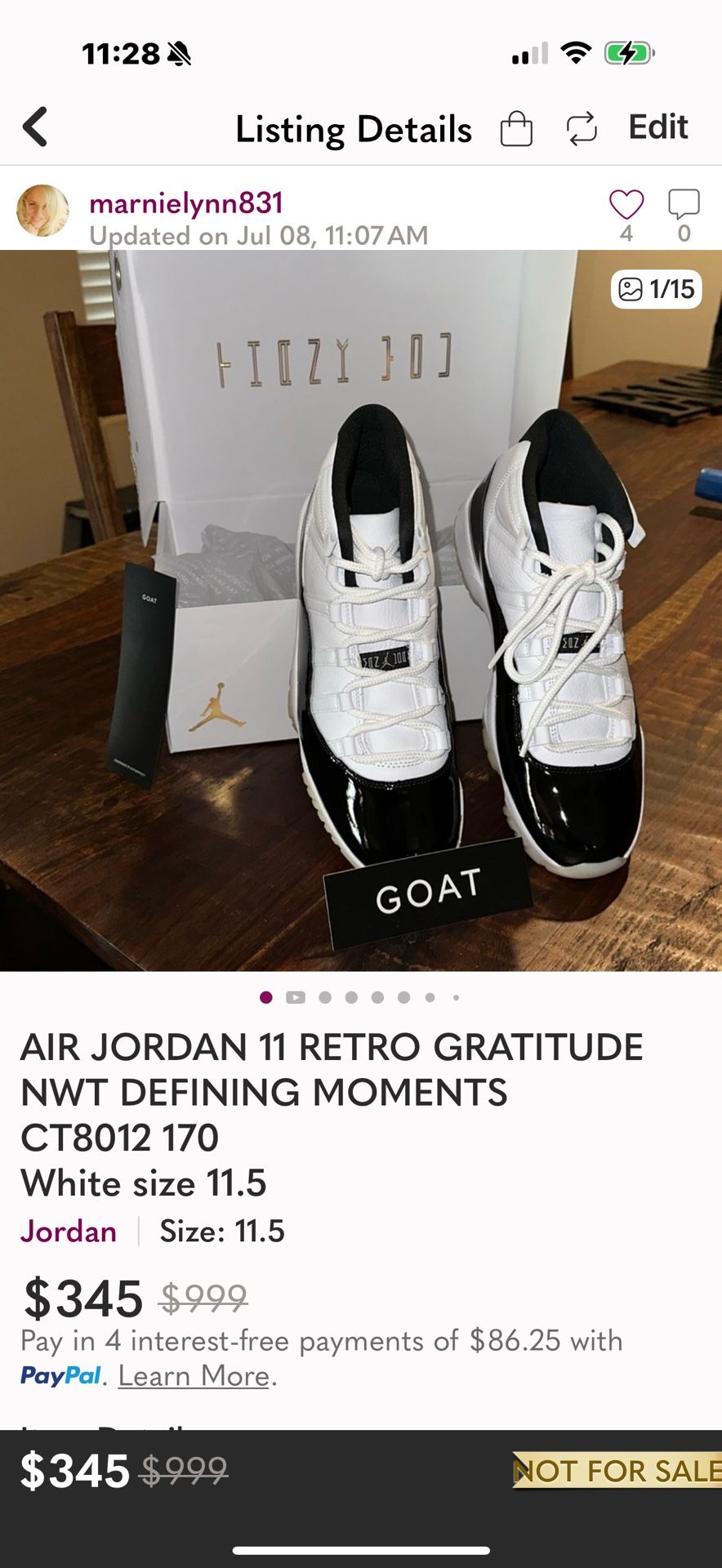 AIR JORDAN 11 RETRO GRATITUDE NWT DEFINING MOMENTS CT8012 170