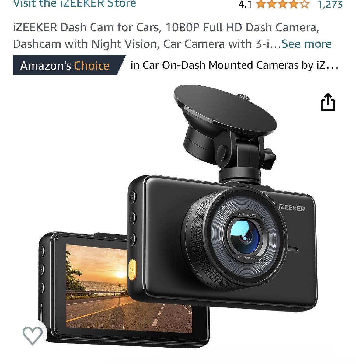 Dash Cam for Cars, 1080P Full HD Dash Camera, Dashcam with Night Vision,