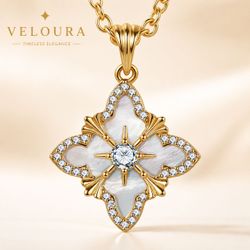 Veloura Clover Necklace - 14K Gold Plated, Luxury Gift for Women
