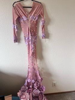Pink Floral Rhinestone Mermaid Gown – Size Medium