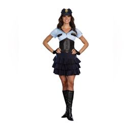 Women's Halloween Police Officer Dress Costume - Blue and Black
