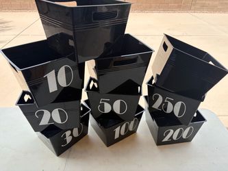 Black Plastic Storage Bins with Numbers, Set of 9