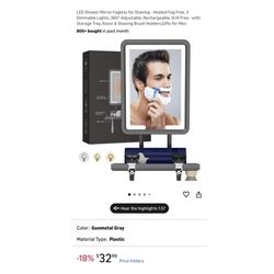 Brand new 13.06"L x 7.13"W  LED Shower Mirror Fogless for Shaving - Heated Fog Free, 3 Dimmable Lights, 360° Adjustable, Rechargeable, Drill Free - wi