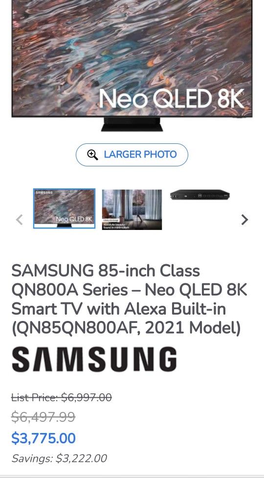 85" Samsung 8K BRAND NEW STILL IN BOX