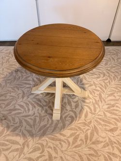 Round Two-Tone Side Table - Wood Top, Cream X-Base - Farmhouse