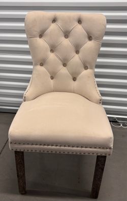 Luxury Beige Velvet Dining Chair With Back Ring Pull & Nailhead Trim