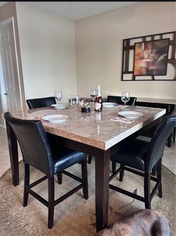 Bar-height Marble-top Table and Buffet