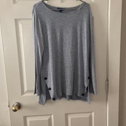 Blue Tunic Sweater With Button Detail 