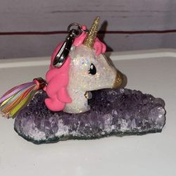 Bath & Bodyworks Unicorn Pocket Bac holder  Pink hair, pastel rainbow tassel tail, silver clip for your backpack, purse, apron, belt loop. Hologra