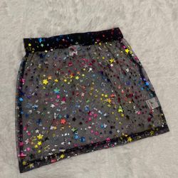 New large black star sheer skirt mini festival rave raver micro metallic