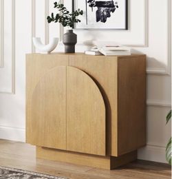 Nathan James Iris Mid-Century Modern Wood Sideboard Storage Accent Cabinet, with Arched Doors
