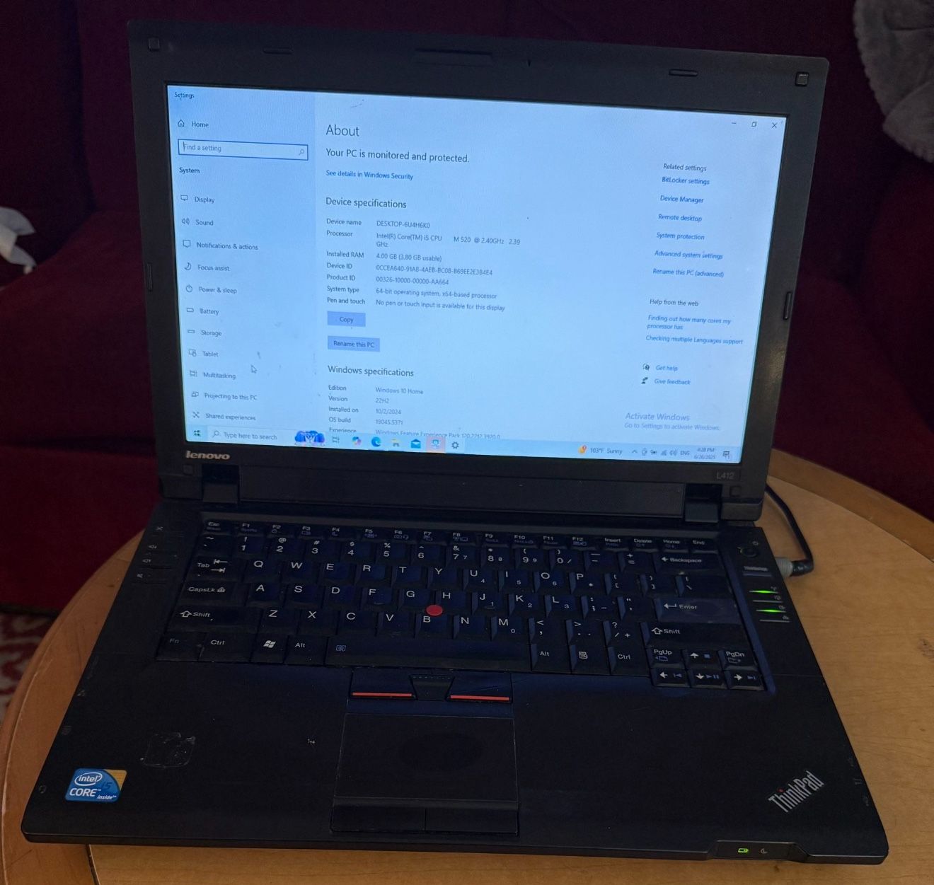 Lenovo L412 Laptop Working Great 