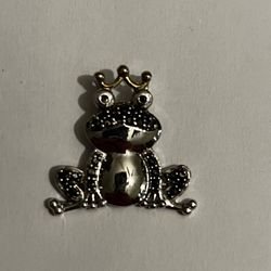 Sterling Silver Frog with Black Diamond Accent Pendant