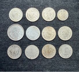12 Mexican silver coins 10 and 20 centavos different years