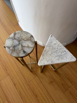 Set of 2 small marble end  tables
