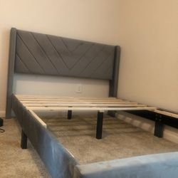 Size: Queen 	•	Color: Grey 	•	Condition: Good, no damage 	•	Price: $300 (OBO)  This headboard adds a modern, elegant touch to any bedroom. Ready for p