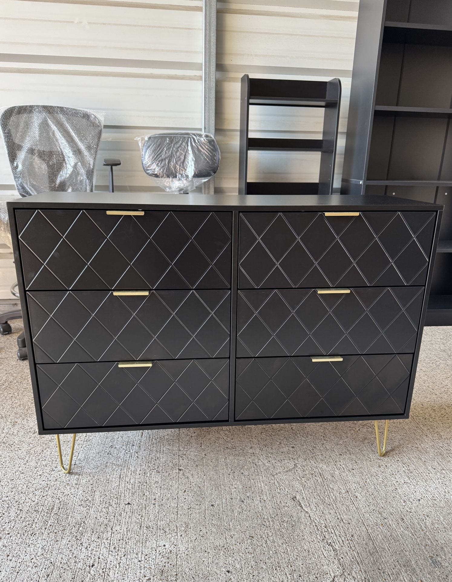 Cómoda de 6 cajones, moderna cajonera de almacenamiento con patas de metal, para dormitorio, sala de estar, armario, entrada, color negro