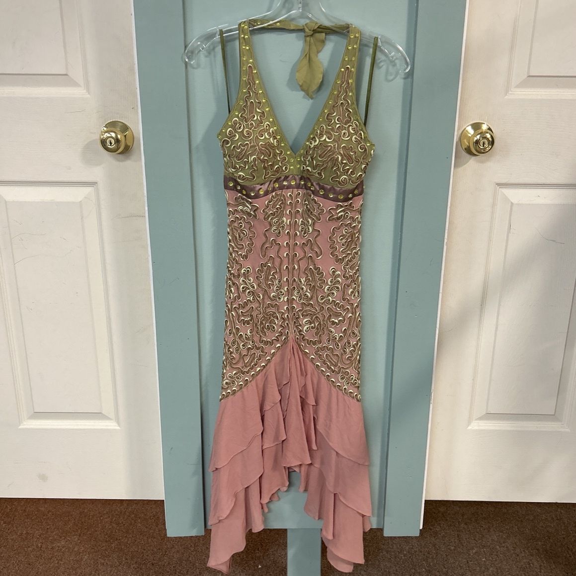 vintage sue wong dresses Y2k Black Beaded Halter Dress Selected by Madly Vintage sue wong midi -