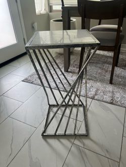 Table - Unique 13” x 13” Silver with marble top