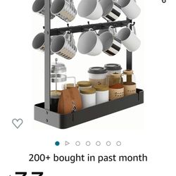 New Coffee Mug Holder with 16 Movable Hooks, Metal Coffee Cup Holder for Countertop, 2 Tier Mug Rack