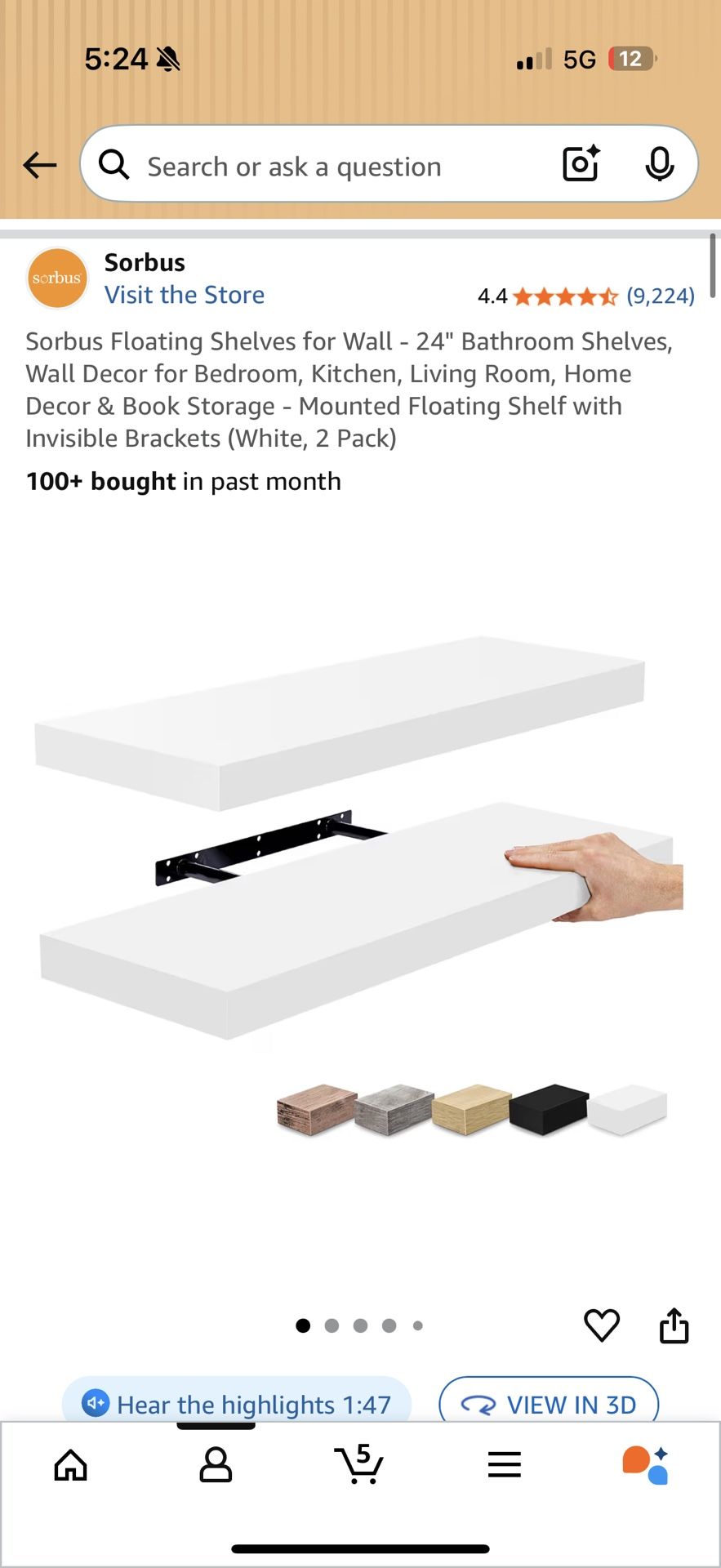 White floating shelves BRAND uNEW in BOX 24”