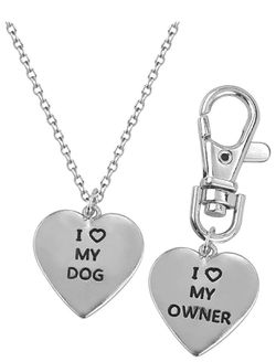 Love My Dog/Owner Necklace & Keychain Set - Necklace for Animal Lovers
