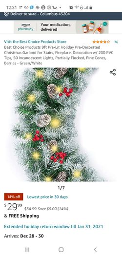 Best Choice Products 9ft Pre-Lit Holiday Pre-Decorated Christmas Garland for Stairs, Fireplace, Decoration w/ 200 PVC Tips, 50 Incandescent Lights