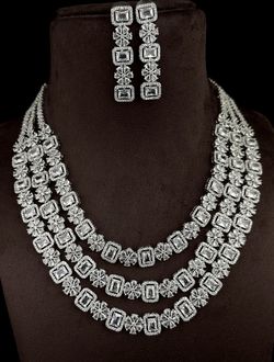 Beautiful Cubic Zirconia Multi Layered Necklace With Beautiful Earrings  Special Festive Discount 