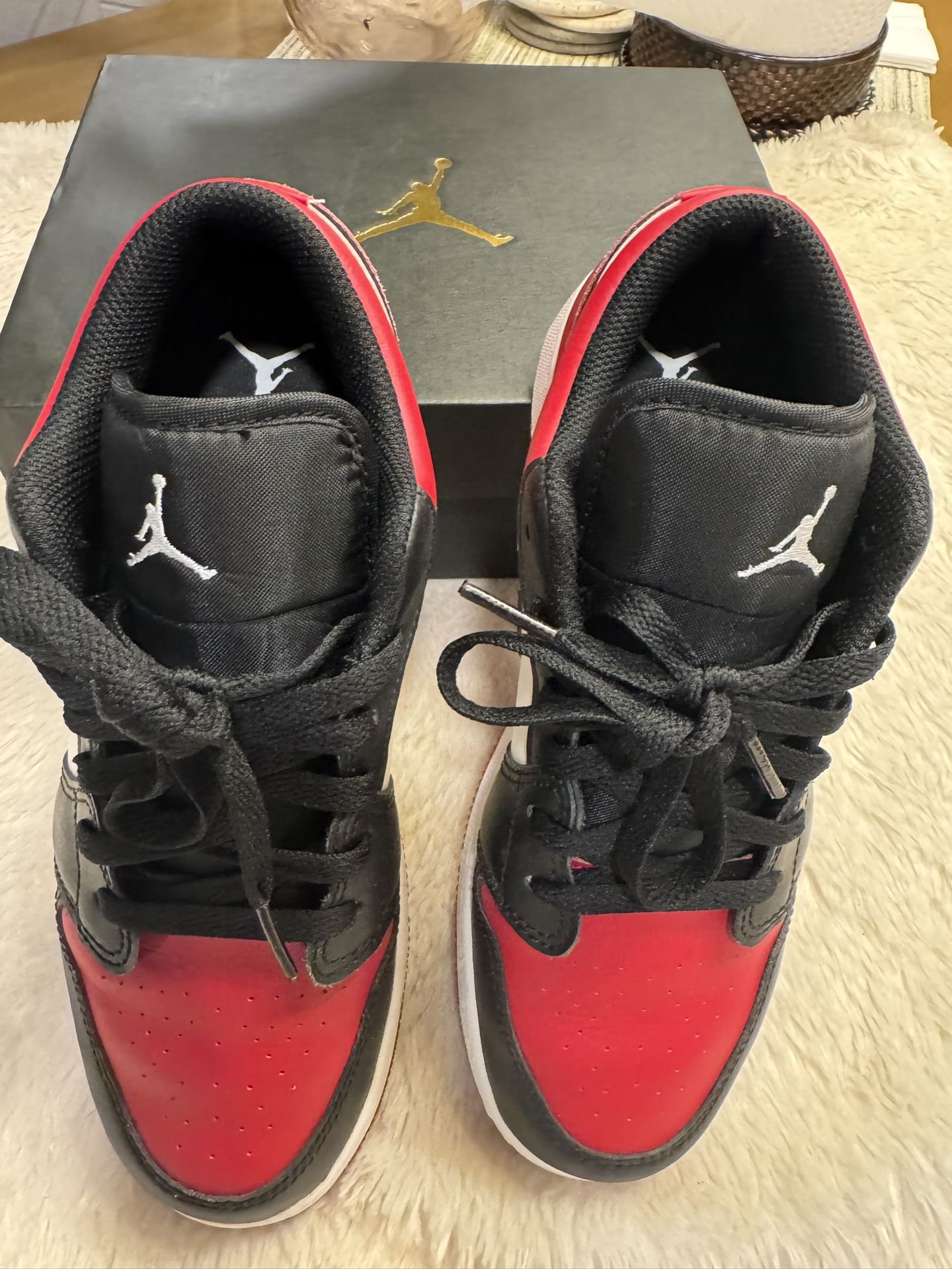 Nike Jordan 1 Low "Bred Toe" Color: Gym Red White Black Size: 7 Women / GS 5.5Y