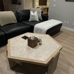 Marble Top & Wood Base Coffee Table