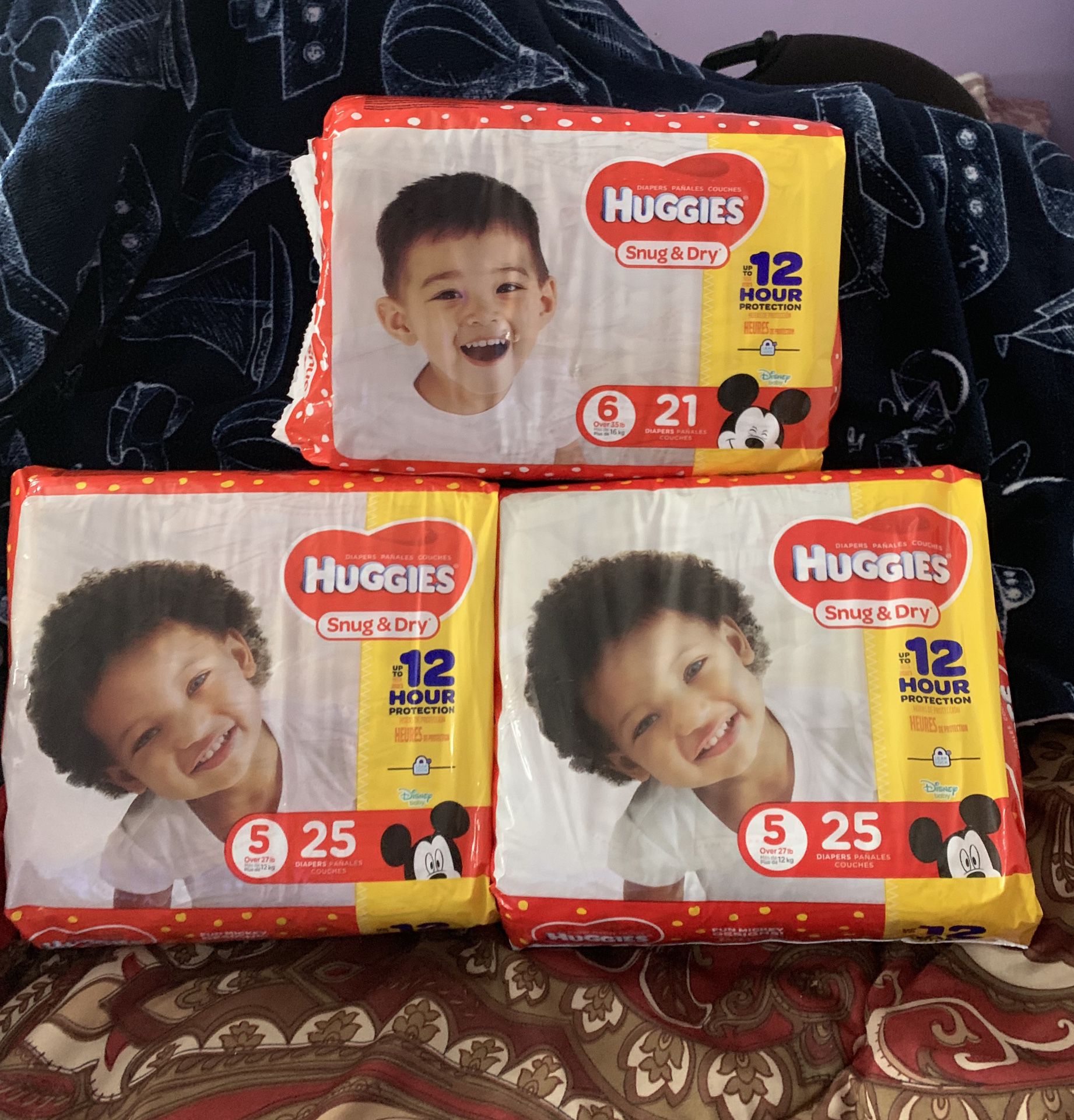 3 Bags Huggies diapers Sz 5 and 6