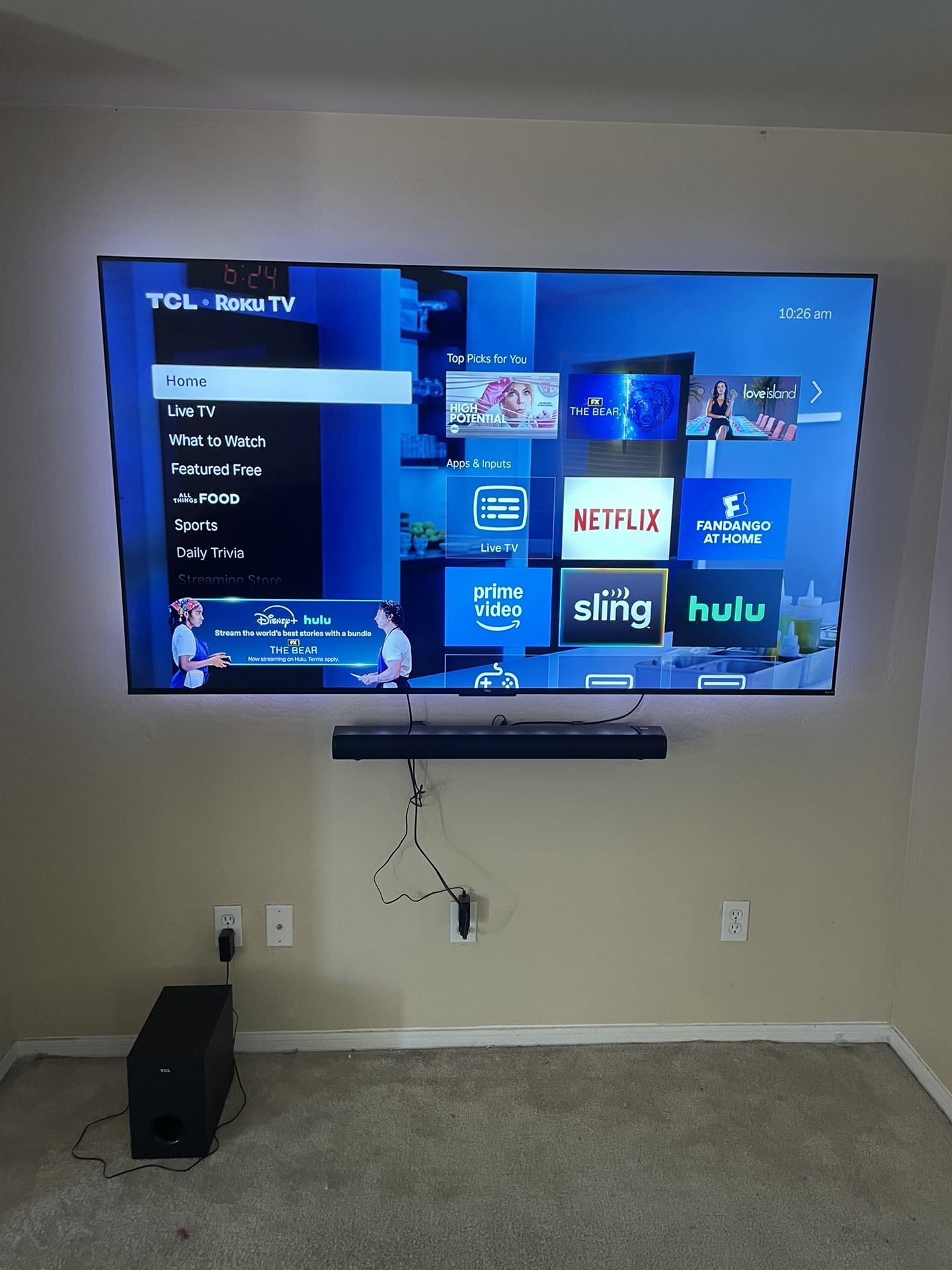 75 Inch TCL with Sound Bar And Subwoofer