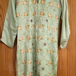 Indian Katan Silk Shirt With Beutifull Stone Work 