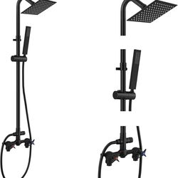 Aolemi Wall Mount Outdoor Shower Kit,Outdoor Shower Fixtures Faucet System with Handheld Spray,Double Handle 6 Inch Center Exposed Shower,with 6" Show