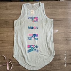 Victoria's Secret Pink Soft Mesh Tank Top Size XSmall Tropical Neon Palm 