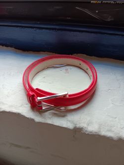 Red Belt With Silver Buckle S Genuine Leather