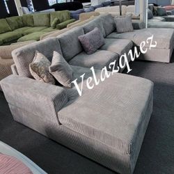 ✅️✅️4 pc fog grey corduroy fabric sectional sofa with double chaise ✅️✅️