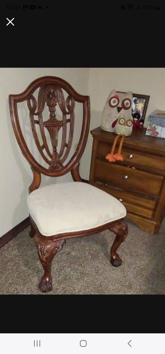 Carved Framed Chair, Ivory Upholstery 1 Only