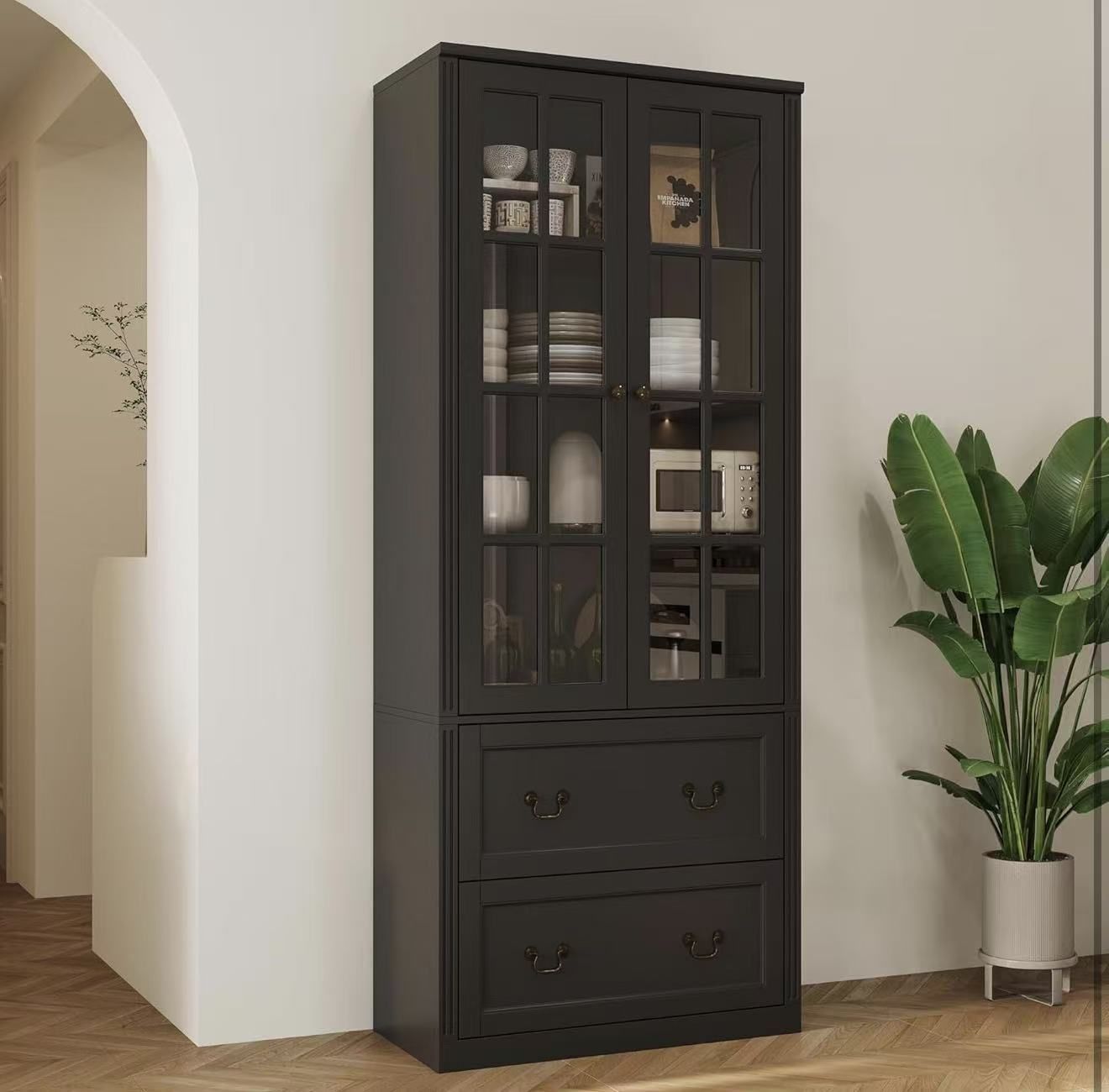 Wooden black kitchen Pantry Cabinet,
