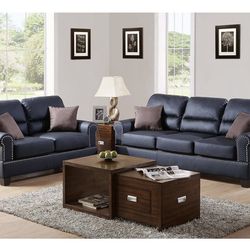 Black Faux Leather Sofa And Love Seat Set 