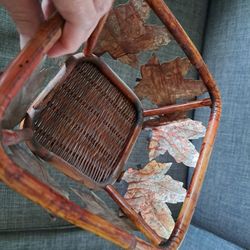 Vintage Basket  - Rattan Wicker & Metal Leaves