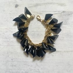 Black Gold Tone Double Chain Charm Bracelet 