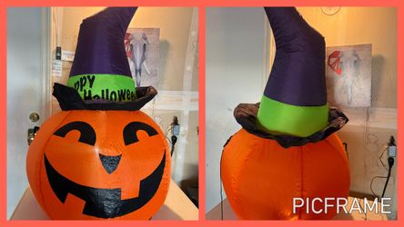 Halloween Inflatable Jack-O-Lantern with Witch Hat