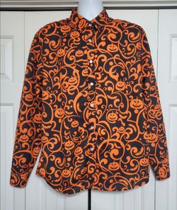 FOHEMR Mens Halloween Pumpkin Bat Filigree Shirt Large Orange Black Regular Fit