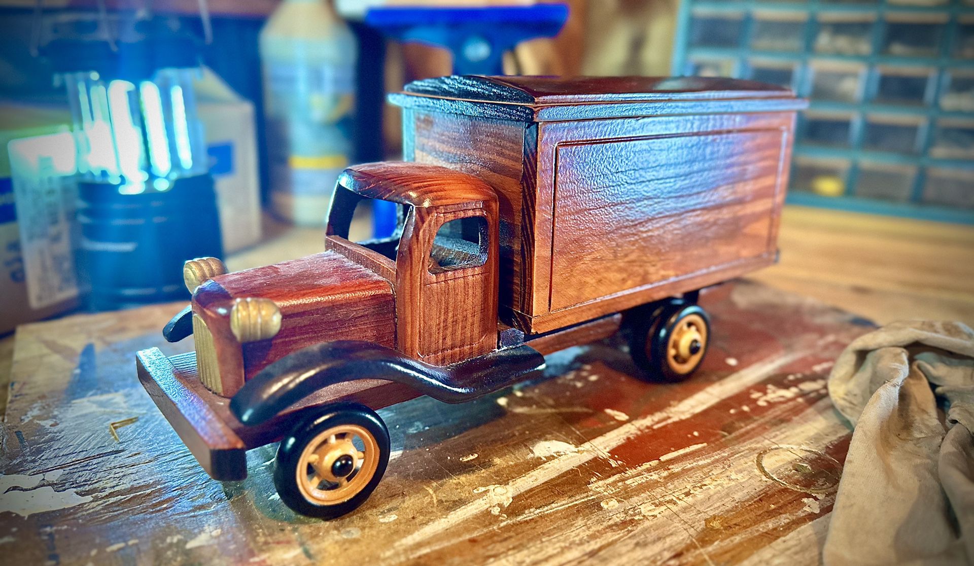 Wooden hand crafted toy trucks