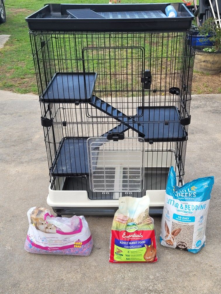 Cage and food and Bedding