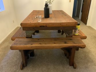 Excellent Condition Reclaimed Table And 4 Benches