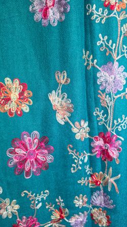 Teal Acrylic Embroidered Pashmina-Style Shawl Wrap