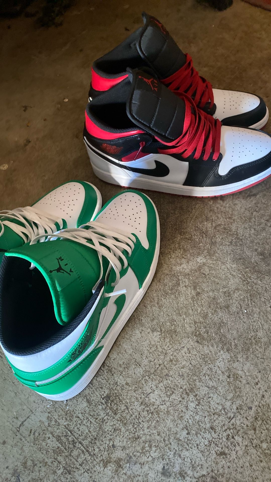 Jordan 1 Red Black White Size 10 And Green White Black Size 10.5 120 Each Lmk