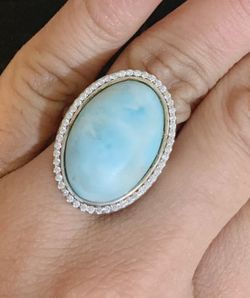 Larimar In Sterling silver with white topaz Fingerring